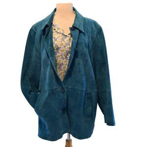Vintage Hunters Run Suede Teal  Leather Button Front Jacket